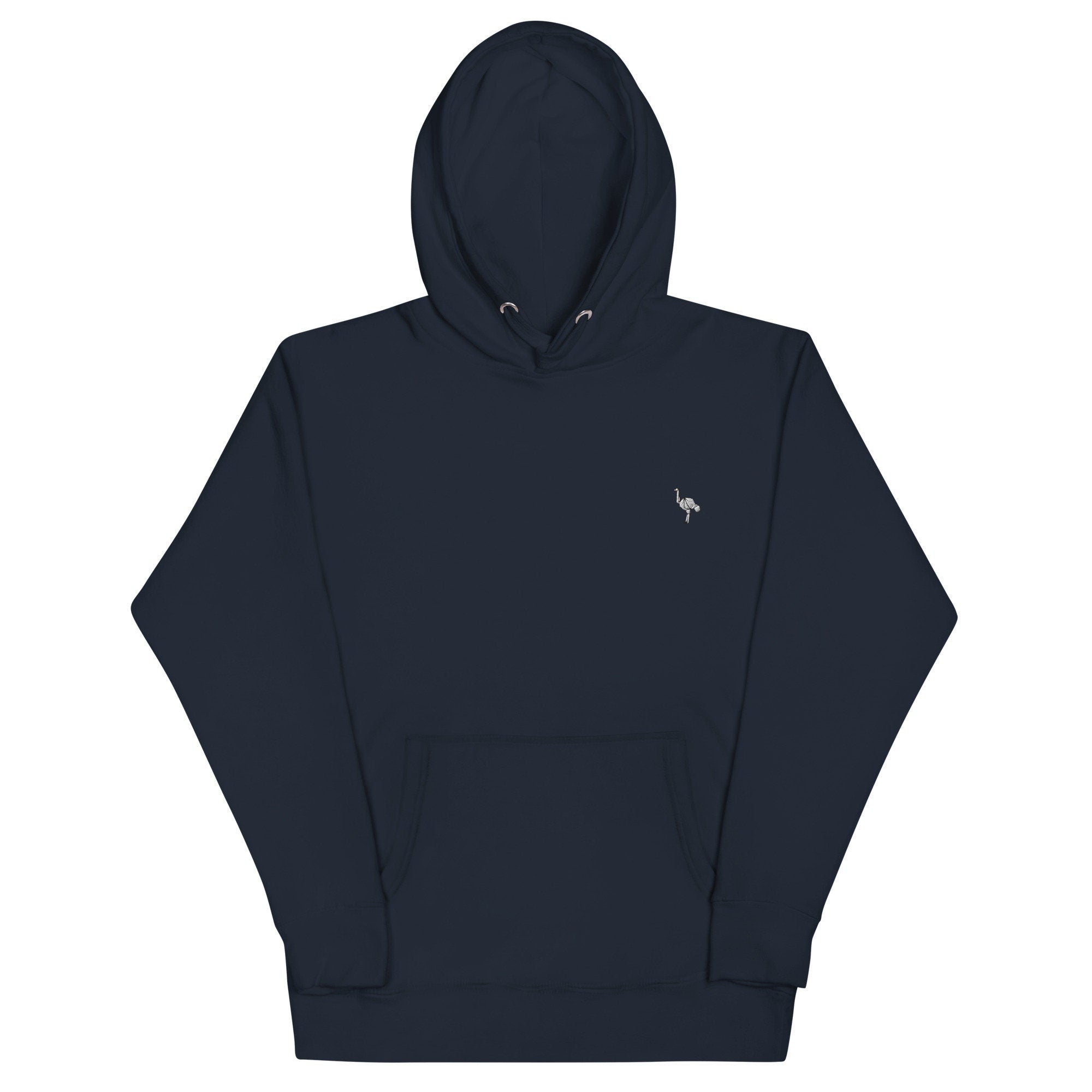 Origami Ostrich Unisex Hoodie, Handmade Embroidered Hoodie, Premium Hooded Sweater, Hoodie Embroidery - Multiple Colors