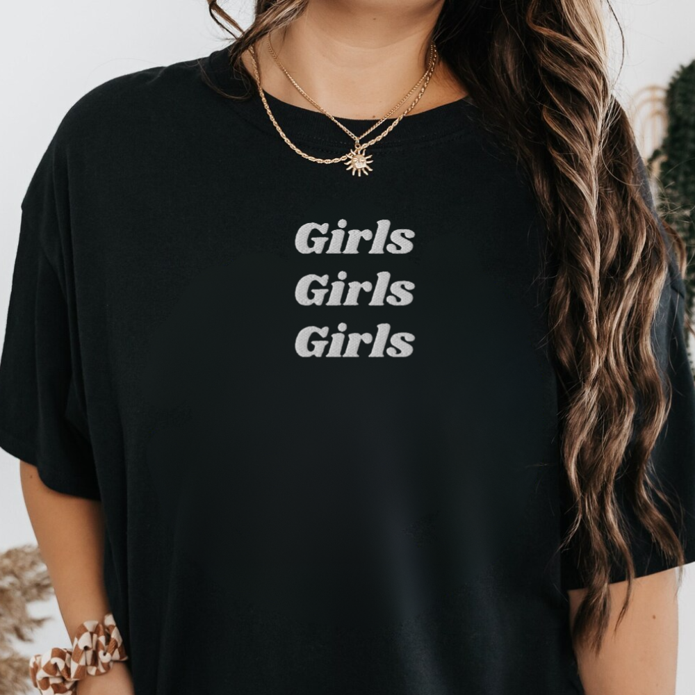 Girls Girls Girls Shirt, Retro Y2K Embroidered Tee