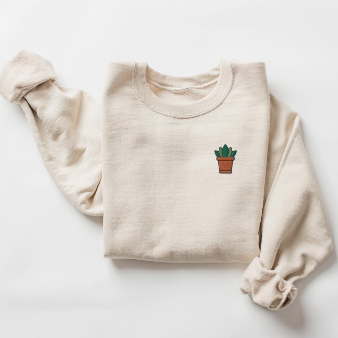 Succulent Plant Embroidered Sweatshirt