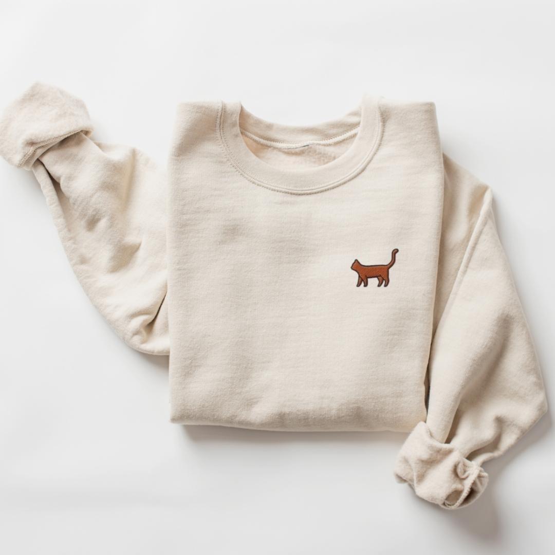 Orange Cat Embroidered Sweatshirt