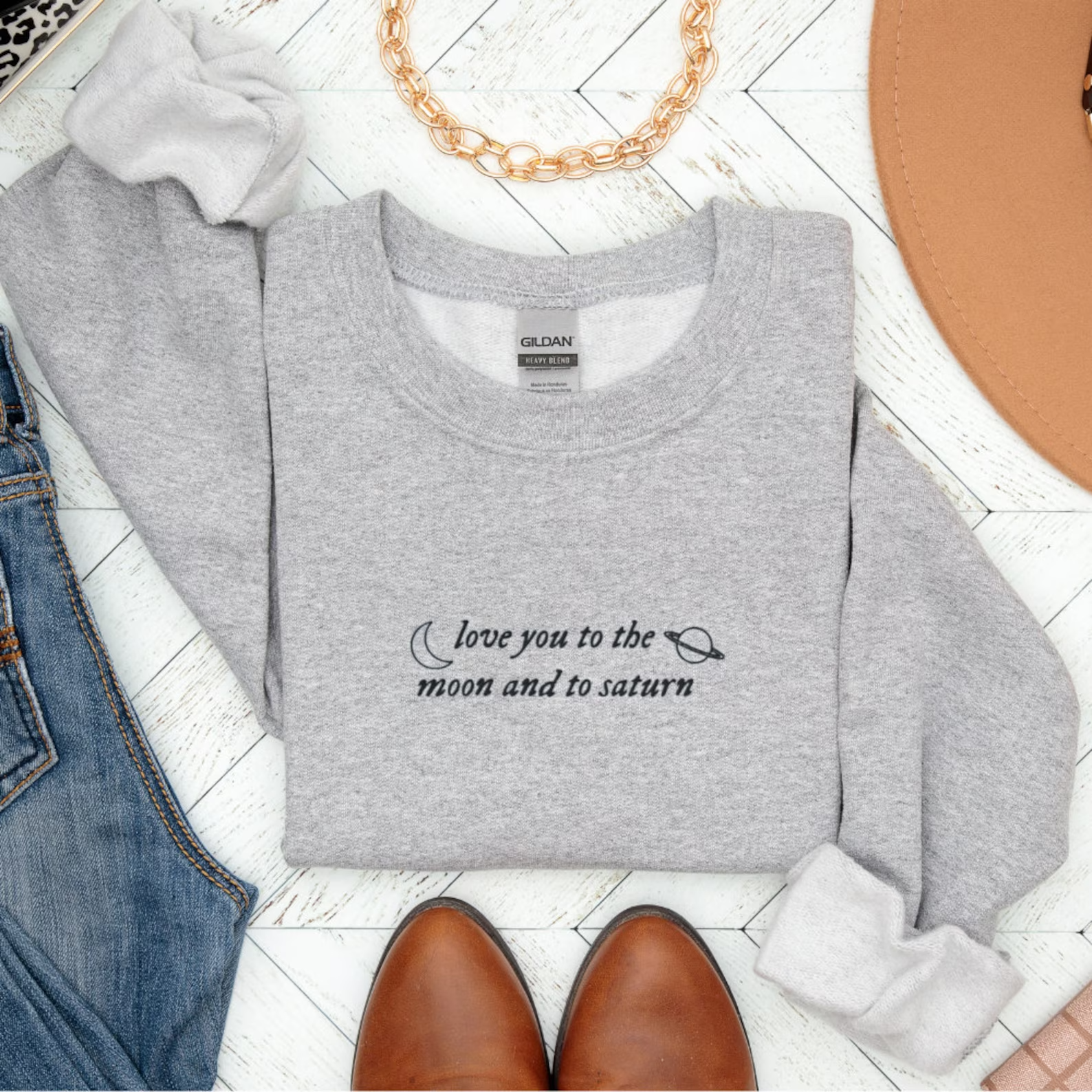 Love You to the Moon & Saturn Embroidered Sweatshirt