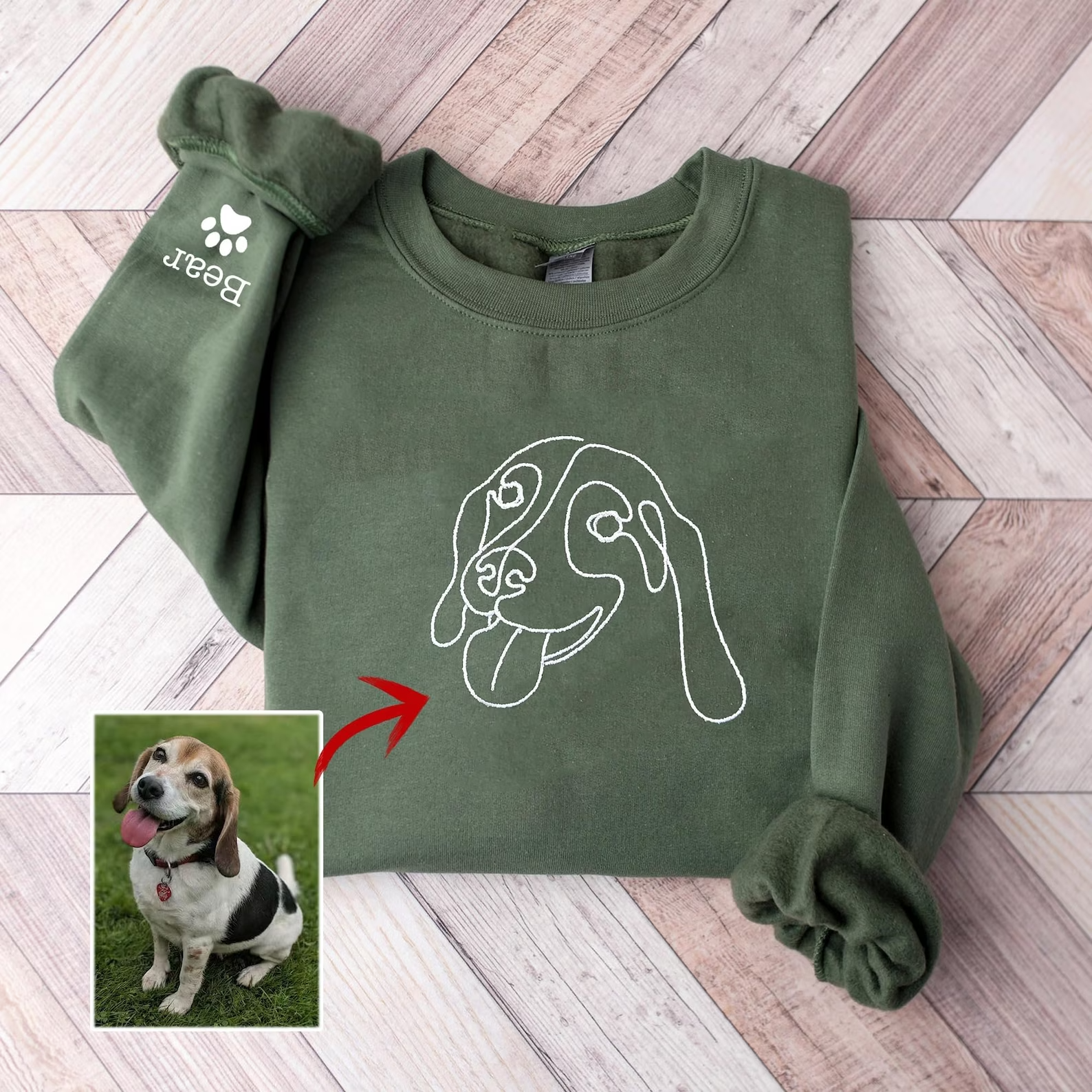 Custom Embroidered Pet Line Art Sweatshirt