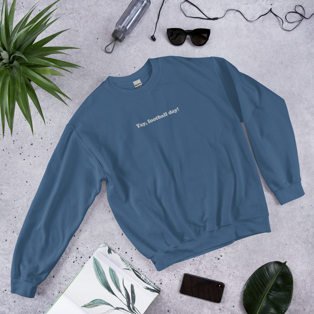 Yay Football Day Embroidered Sweater, Football Day Embroidered Crewneck Sweatshirt, Funny Football Sweater for Her, Football Lover Gift