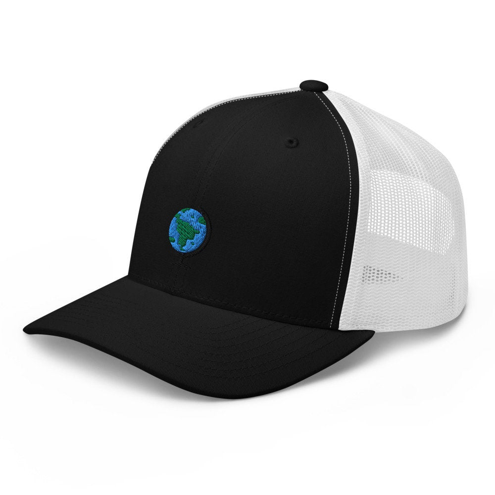 Globe Earth Embroidered Trucker Hat, Mesh Cap Gift