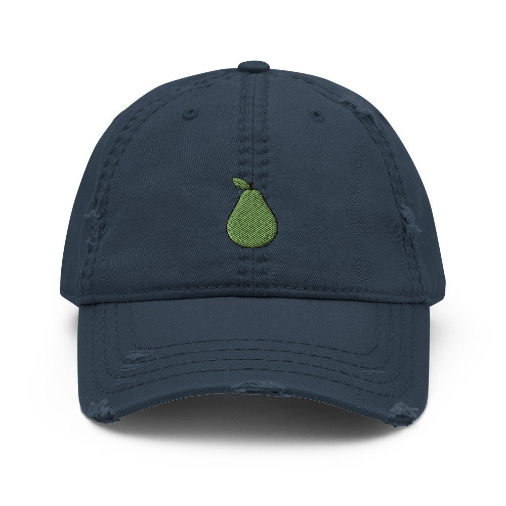 Pear Fruit Embroidered Distressed Embroidered Dad Hat, Frayed Cap Gift