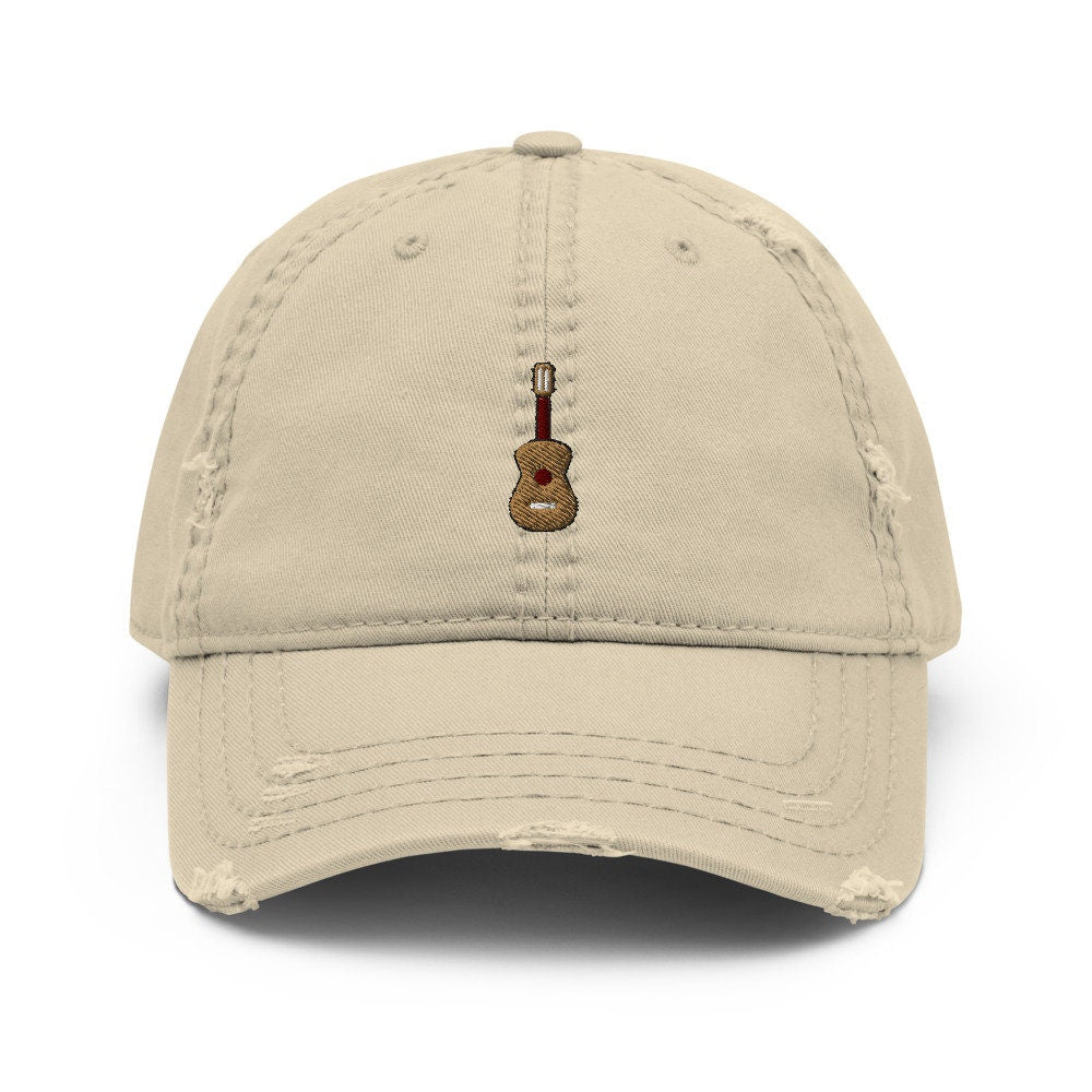 Ukulele Embroidered Distressed Embroidered Dad Hat, Frayed Cap Gift