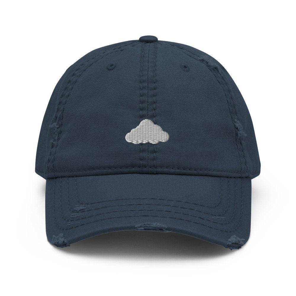 Cloud Embroidered Distressed Embroidered Dad Hat, Frayed Cap Gift