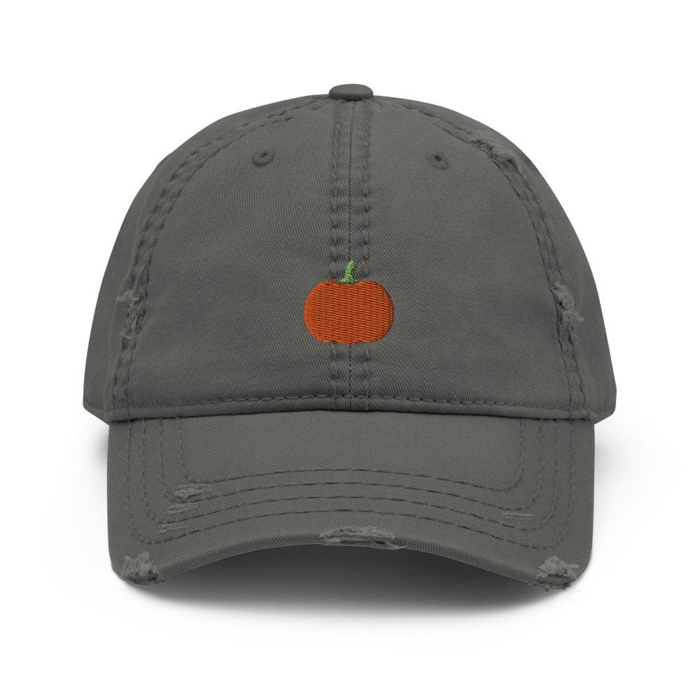 Pumpkin Embroidered Distressed Embroidered Dad Hat, Frayed Cap Gift