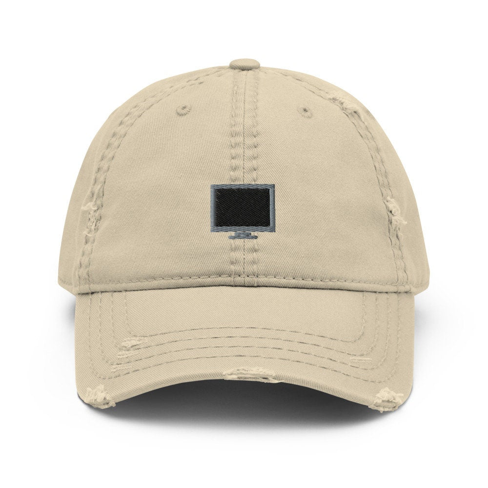 PC Monitor Embroidered Distressed Embroidered Dad Hat, Frayed Cap Gift