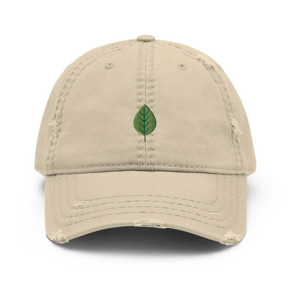 Leaf Embroidered Distressed Embroidered Dad Hat, Frayed Cap Gift