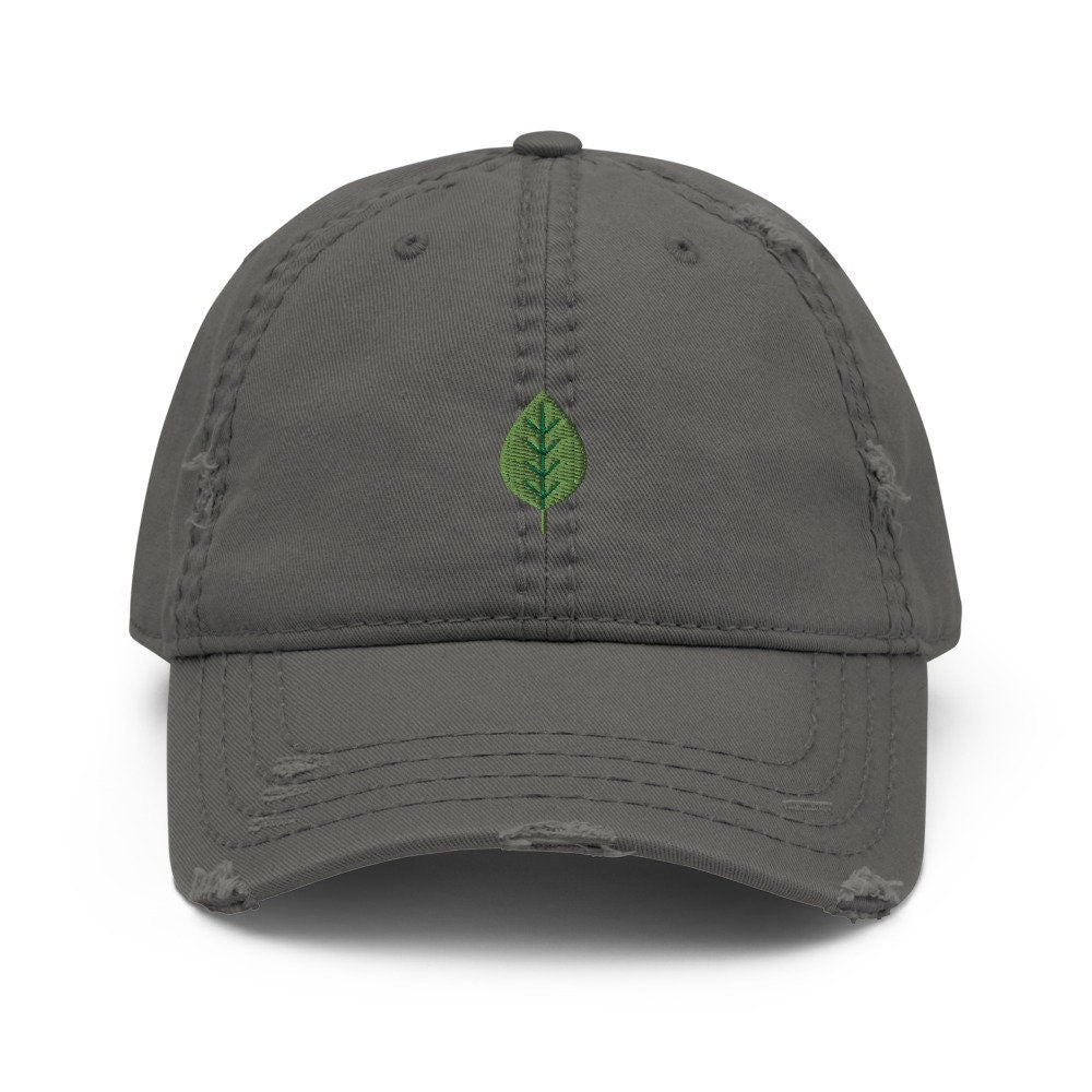 Leaf Embroidered Distressed Embroidered Dad Hat, Frayed Cap Gift