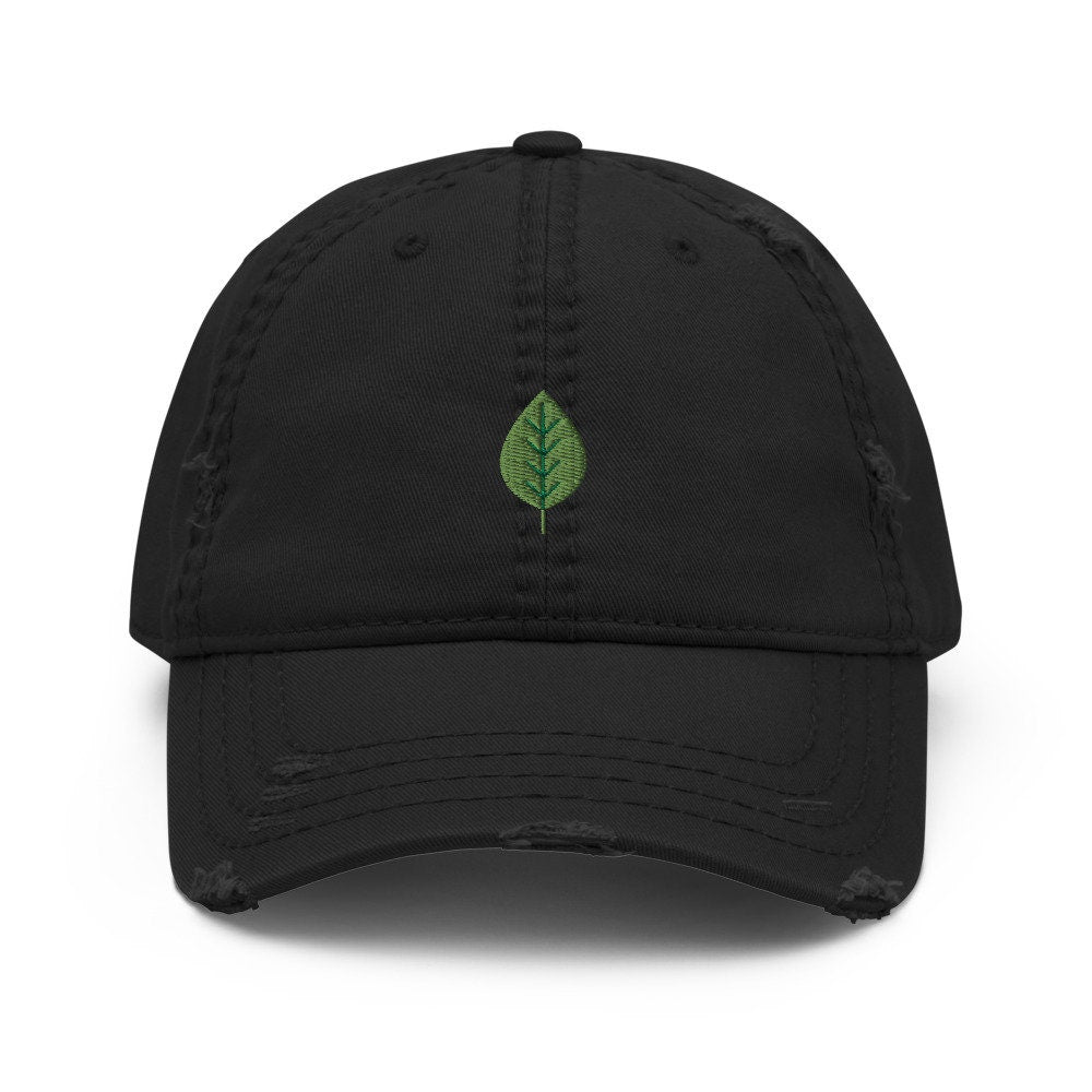 Leaf Embroidered Distressed Embroidered Dad Hat, Frayed Cap Gift