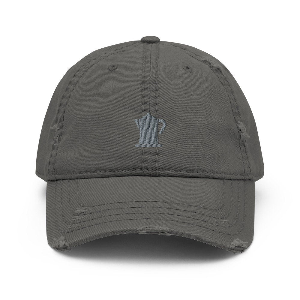 Coffee Pot Embroidered Distressed Embroidered Dad Hat, Frayed Cap Gift