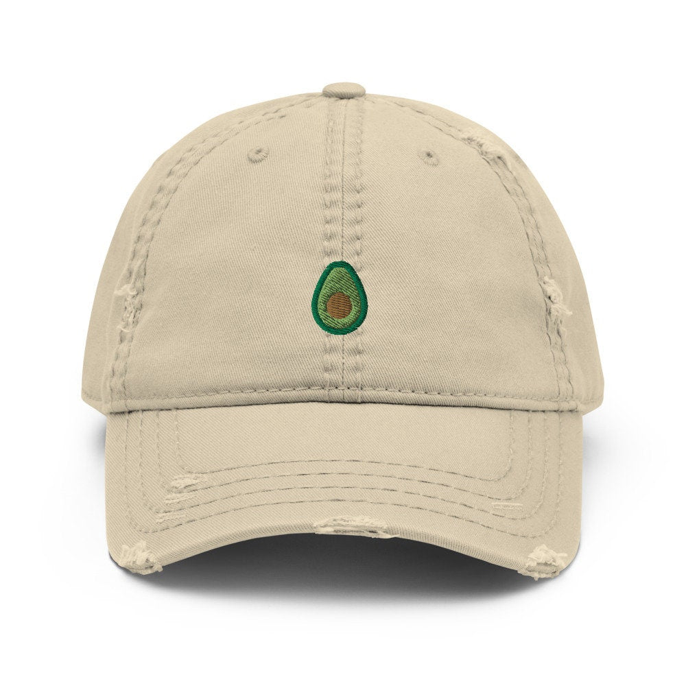 Avocado Embroidered Distressed Embroidered Dad Hat, Frayed Cap Gift