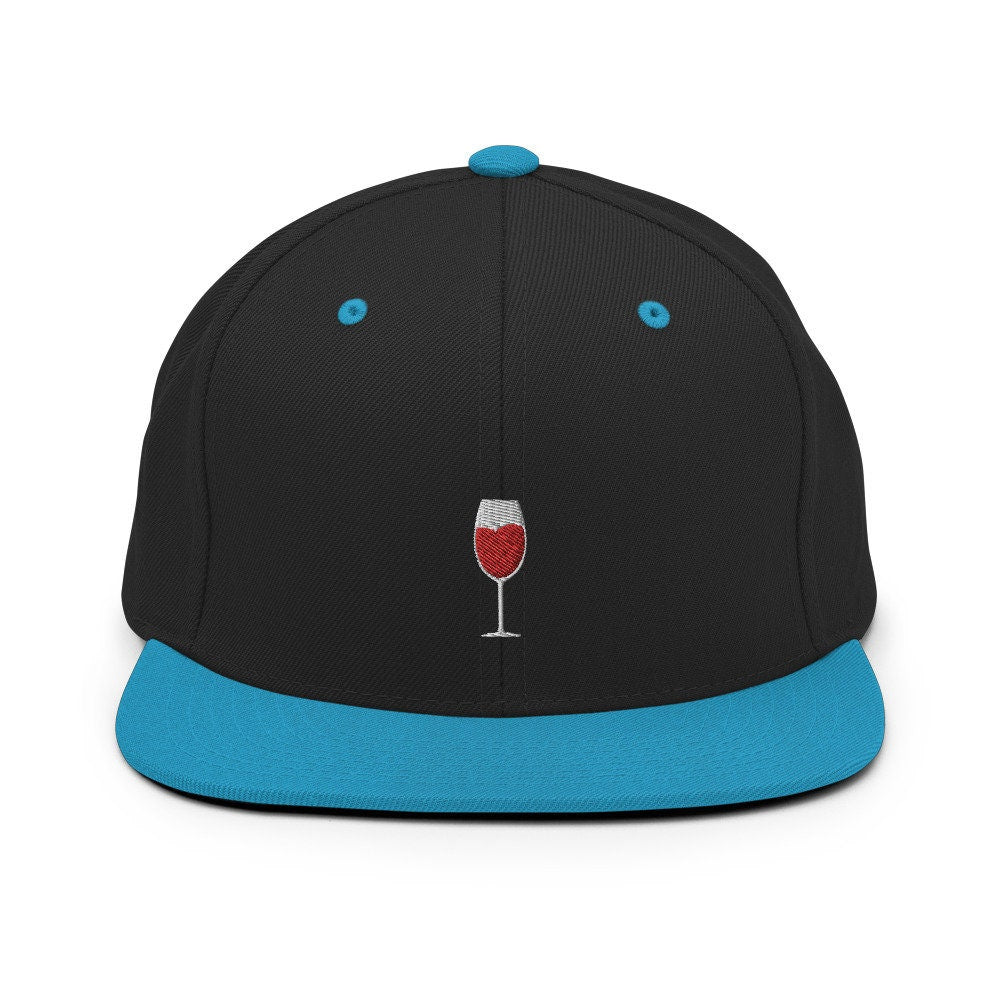Wine Glass Embroidered Snapback Hat, Cap Gift, Embroidered Snapback Hat, Flat Bill Snapback