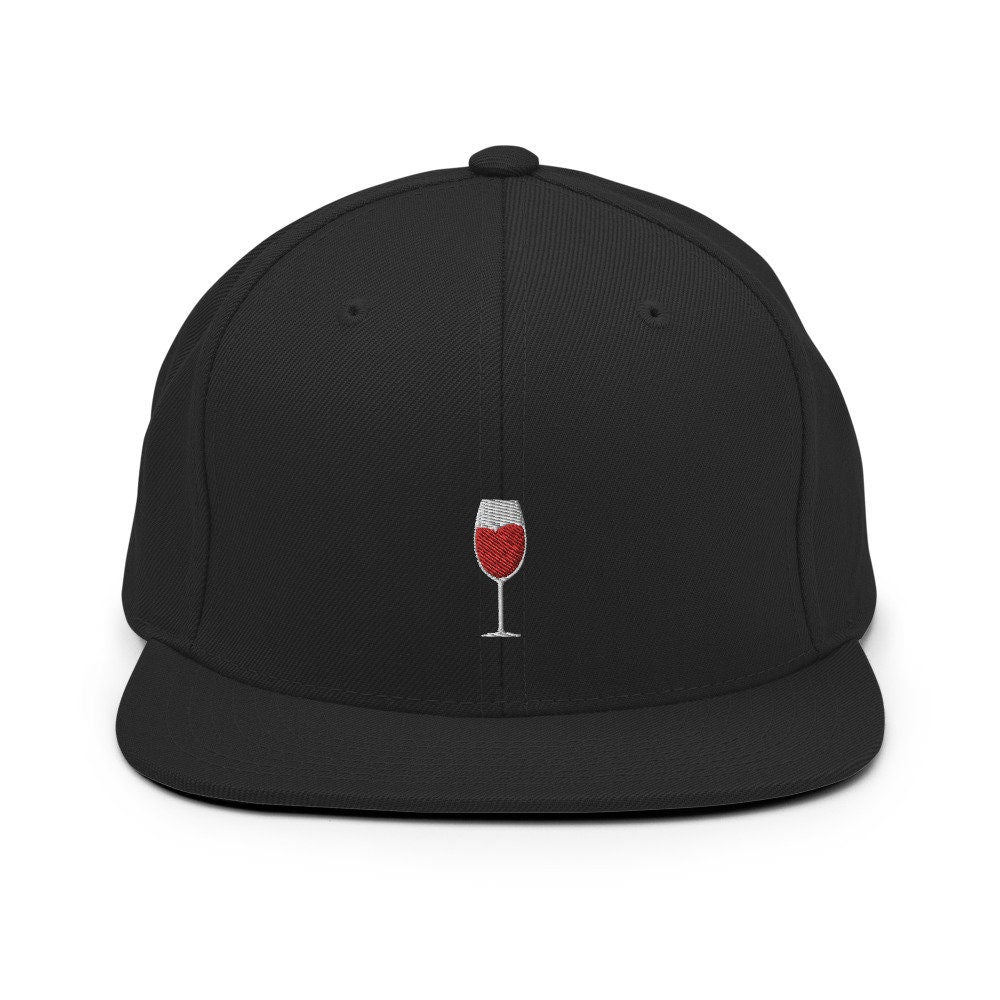 Wine Glass Embroidered Snapback Hat, Cap Gift, Embroidered Snapback Hat, Flat Bill Snapback