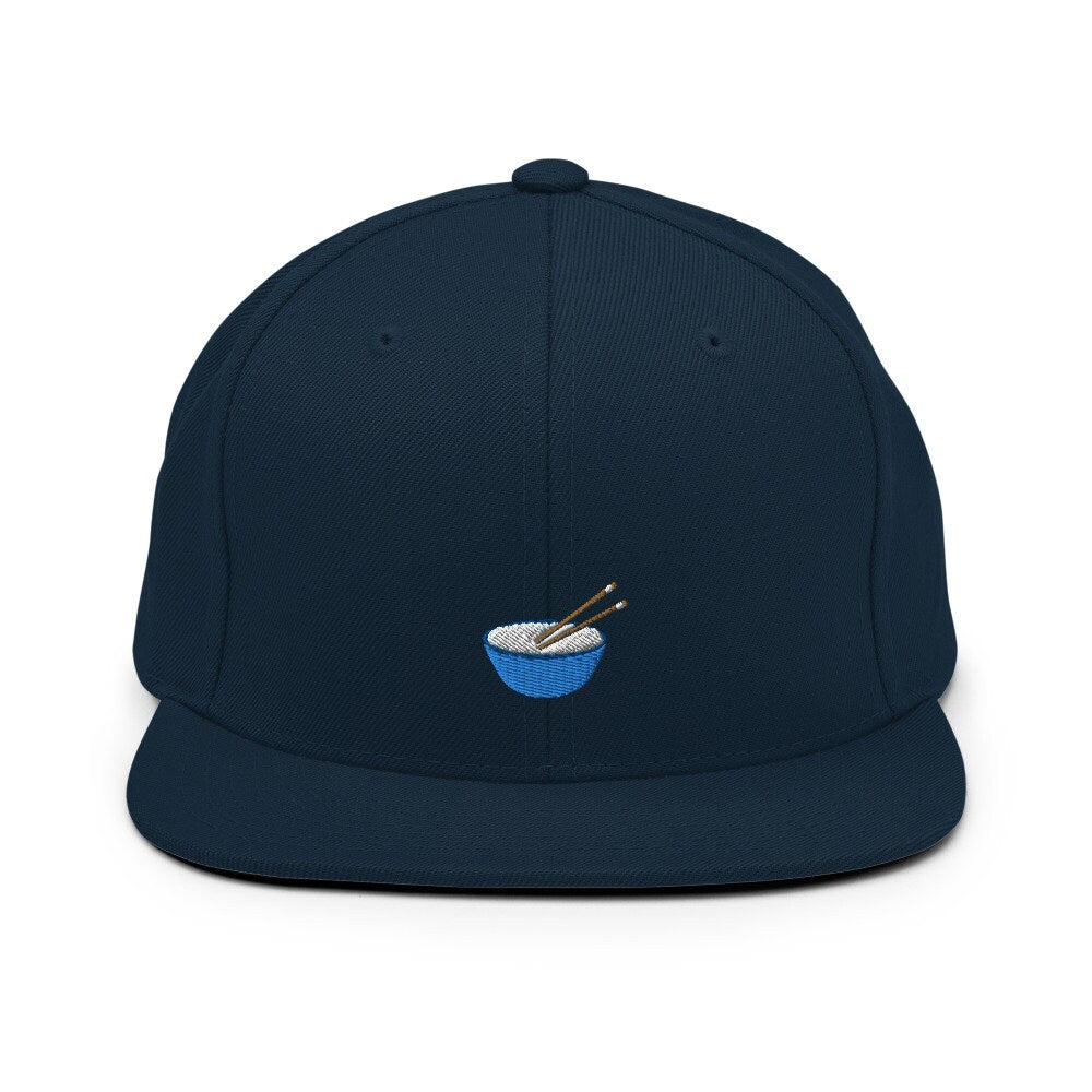 Bowl of Rice with Chopsticks Embroidered Snapback Hat, Cap Gift, Embroidered Snapback Hat, Flat Bill Snapback