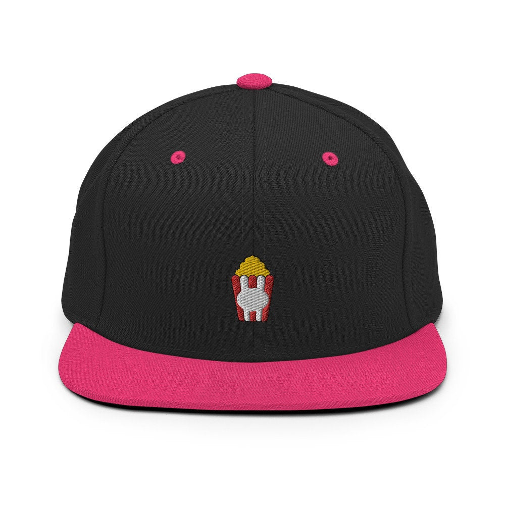 Popcorn Embroidered Snapback Hat, Cap Gift, Embroidered Snapback Hat, Flat Bill Snapback