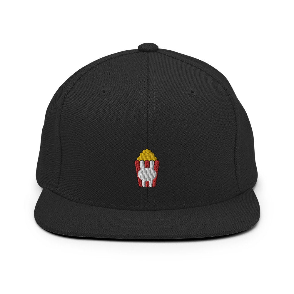 Popcorn Embroidered Snapback Hat, Cap Gift, Embroidered Snapback Hat, Flat Bill Snapback