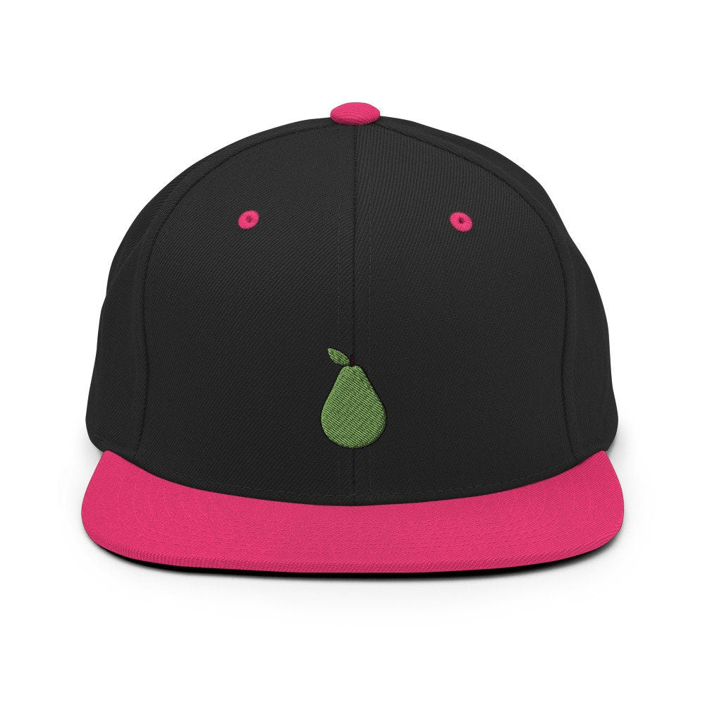 Pear Fruit Embroidered Snapback Hat, Cap Gift, Embroidered Snapback Hat, Flat Bill Snapback