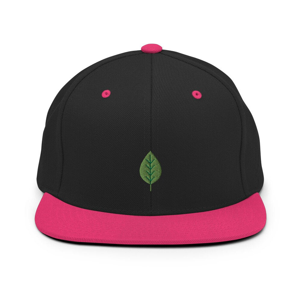 Leaf Embroidered Snapback Hat, Cap Gift, Embroidered Snapback Hat, Flat Bill Snapback