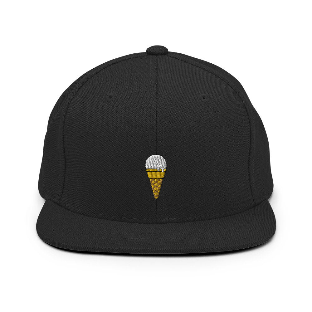 Vanilla Ice Cream Cone Embroidered Snapback Hat, Cap Gift, Embroidered Snapback Hat, Flat Bill Snapback