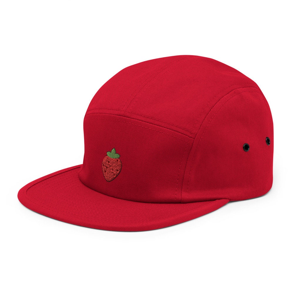 Strawberry Fruit Embroidered Five Panel Cap, Hat Gift
