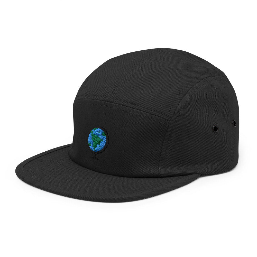 Globe Earth Embroidered Five Panel Cap, Hat Gift