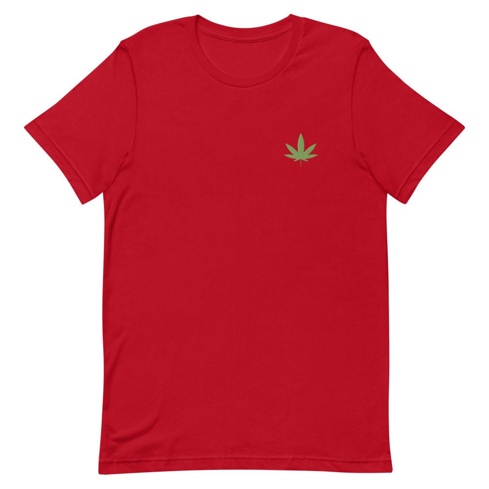 Marijuana Weed 420 Blaze Pot Leaf Embroidered Men's T-Shirt Gift for Boyfriend, Men's Short Sleeve Shirt - Multiple Colors