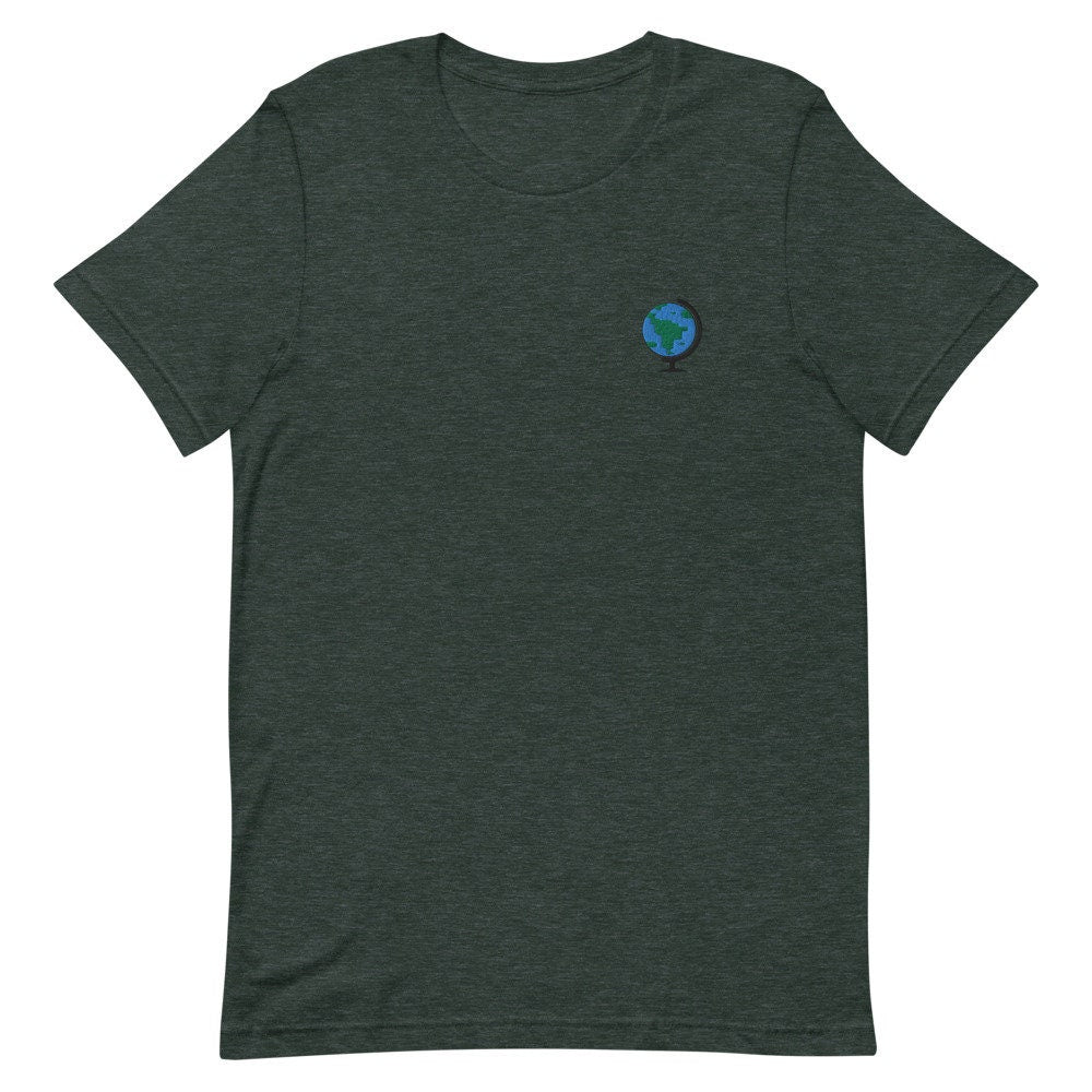 Globe of Earth Embroidered Men's T-Shirt Gift for Boyfriend, Men's Short Sleeve Shirt - Multiple Colors