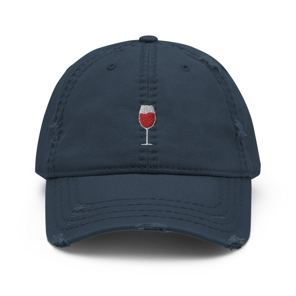 Wine Glass Embroidered Distressed Dad Hat, Frayed Cap Gift