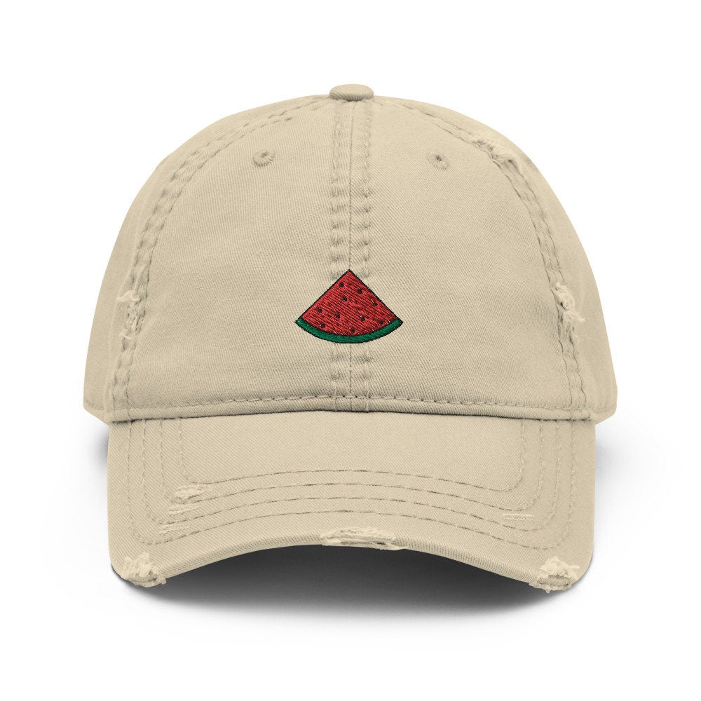 Watermelon Embroidered Distressed Embroidered Dad Hat, Frayed Cap Gift