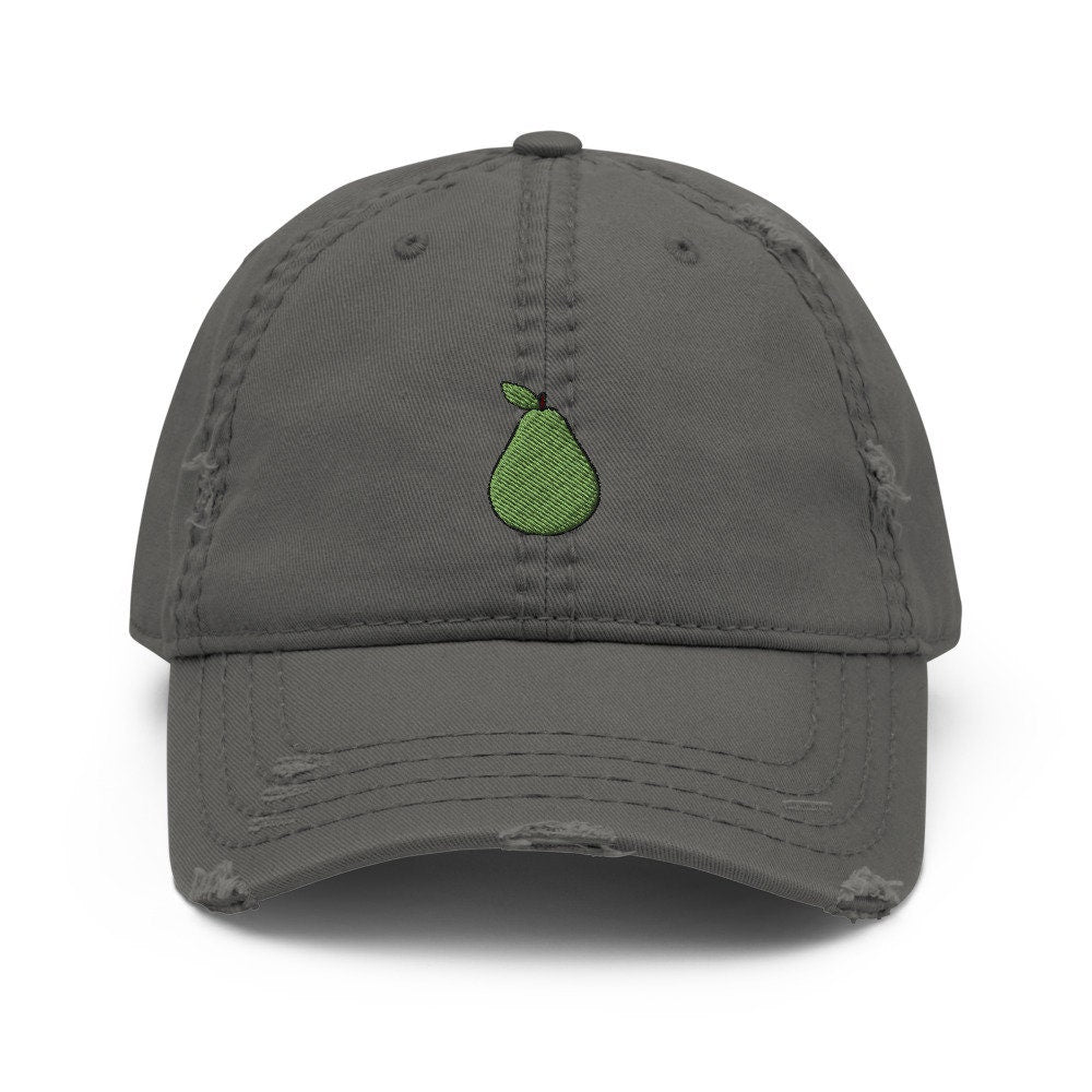 Pear Fruit Embroidered Distressed Embroidered Dad Hat, Frayed Cap Gift