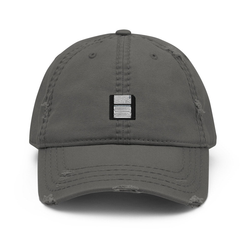 Floppy Disk Embroidered Distressed Embroidered Dad Hat, Frayed Cap Gift