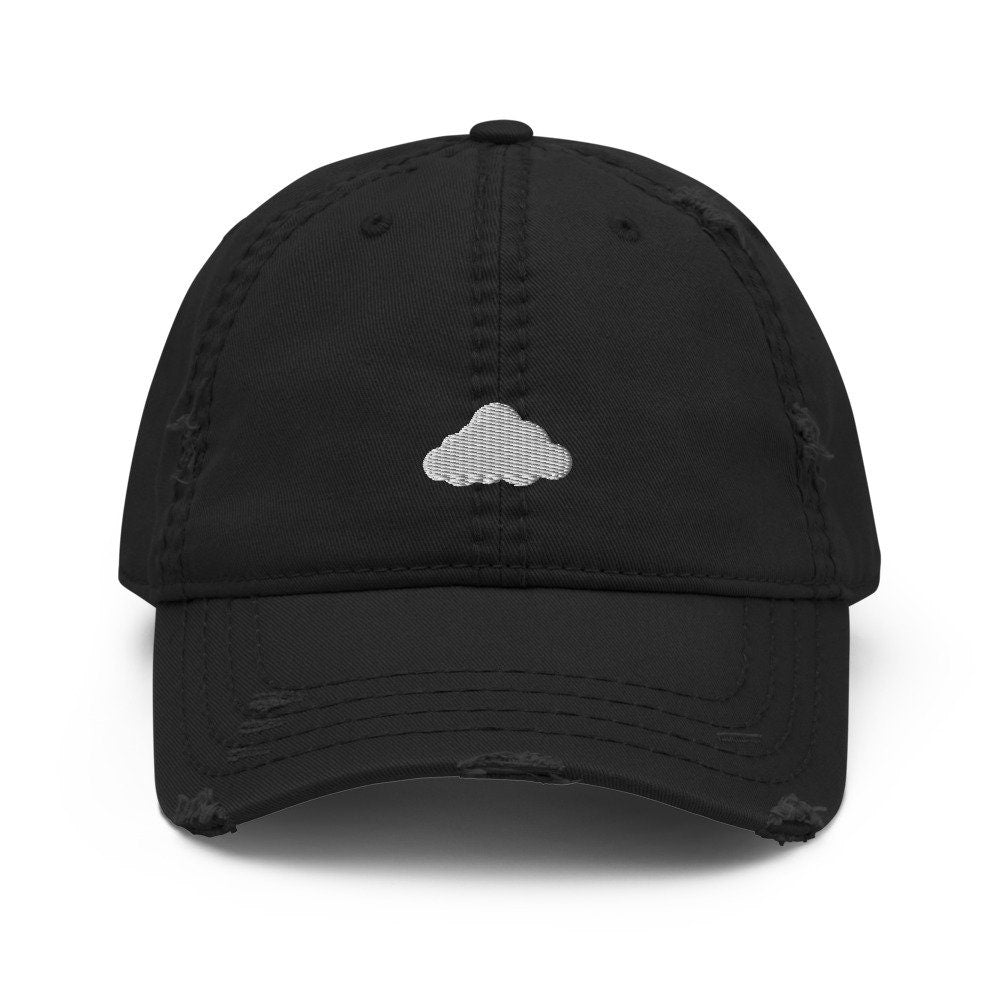 Cloud Embroidered Distressed Embroidered Dad Hat, Frayed Cap Gift