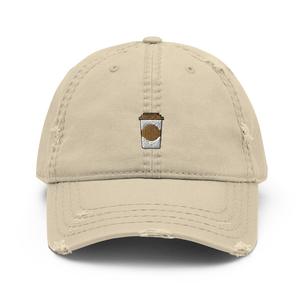 Coffee Embroidered Distressed Embroidered Dad Hat, Frayed Cap Gift