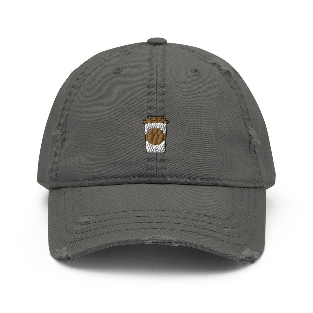 Coffee Embroidered Distressed Embroidered Dad Hat, Frayed Cap Gift