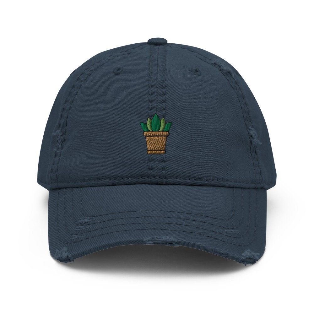 Succulent Plant Embroidered Distressed Embroidered Dad Hat, Frayed Cap Gift