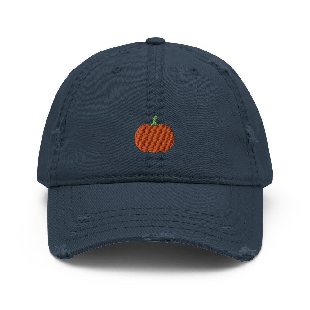 Pumpkin Embroidered Distressed Embroidered Dad Hat, Halloween Frayed Cap Gift