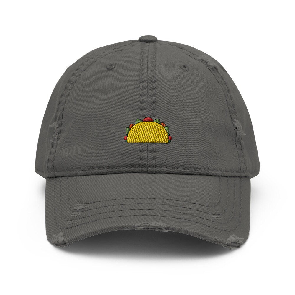 Taco Embroidered Distressed Dad Hat, Frayed Cap Gift