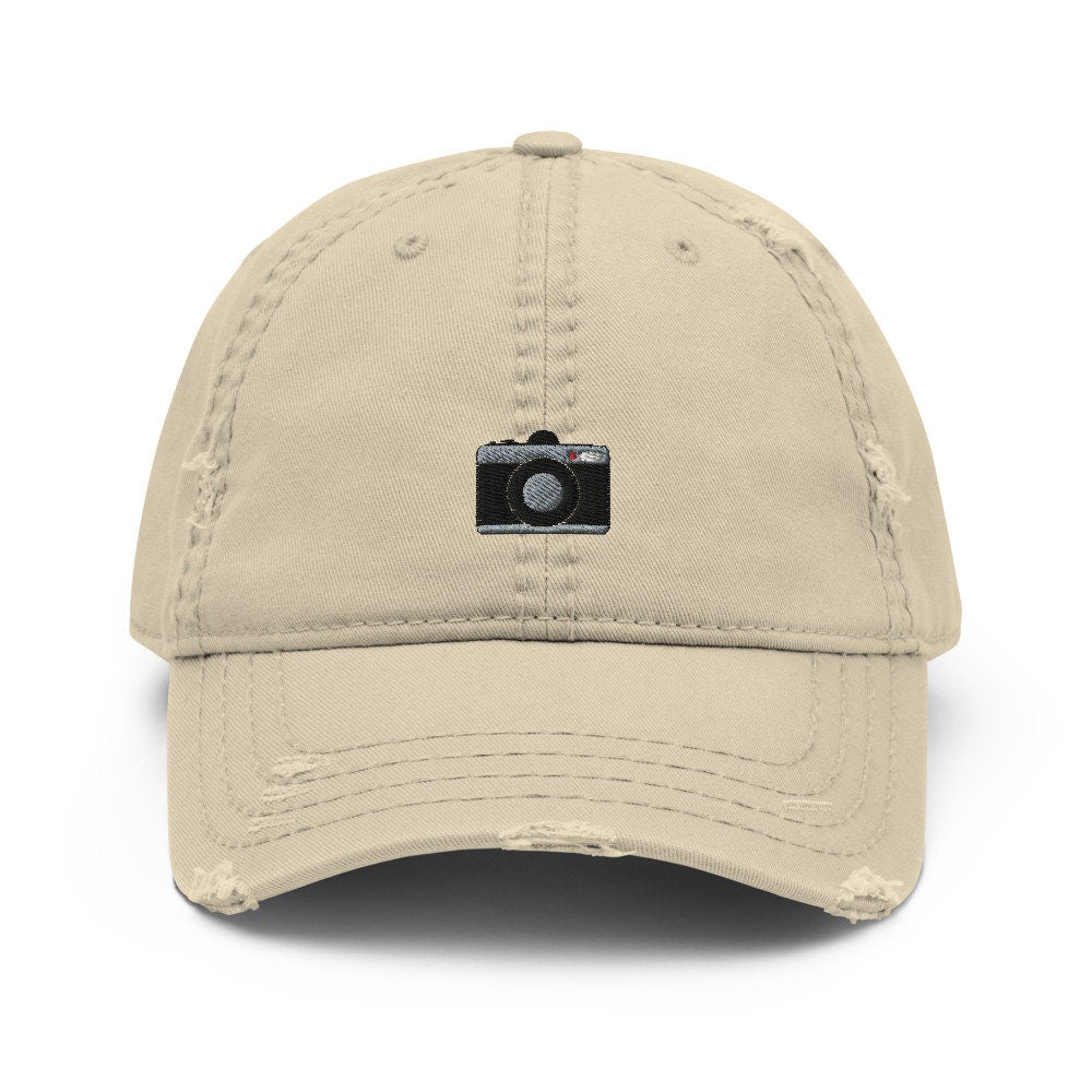 Digital Camera Embroidered Distressed Embroidered Dad Hat, Frayed Cap Gift