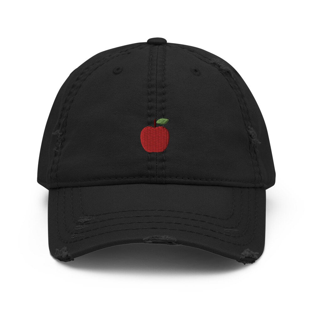 Apple Fruit Embroidered Distressed Embroidered Dad Hat, Frayed Cap Gift