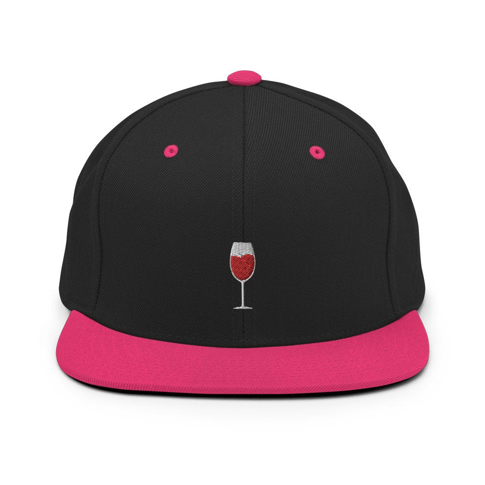 Wine Glass Embroidered Snapback Hat, Cap Gift, Embroidered Snapback Hat, Flat Bill Snapback
