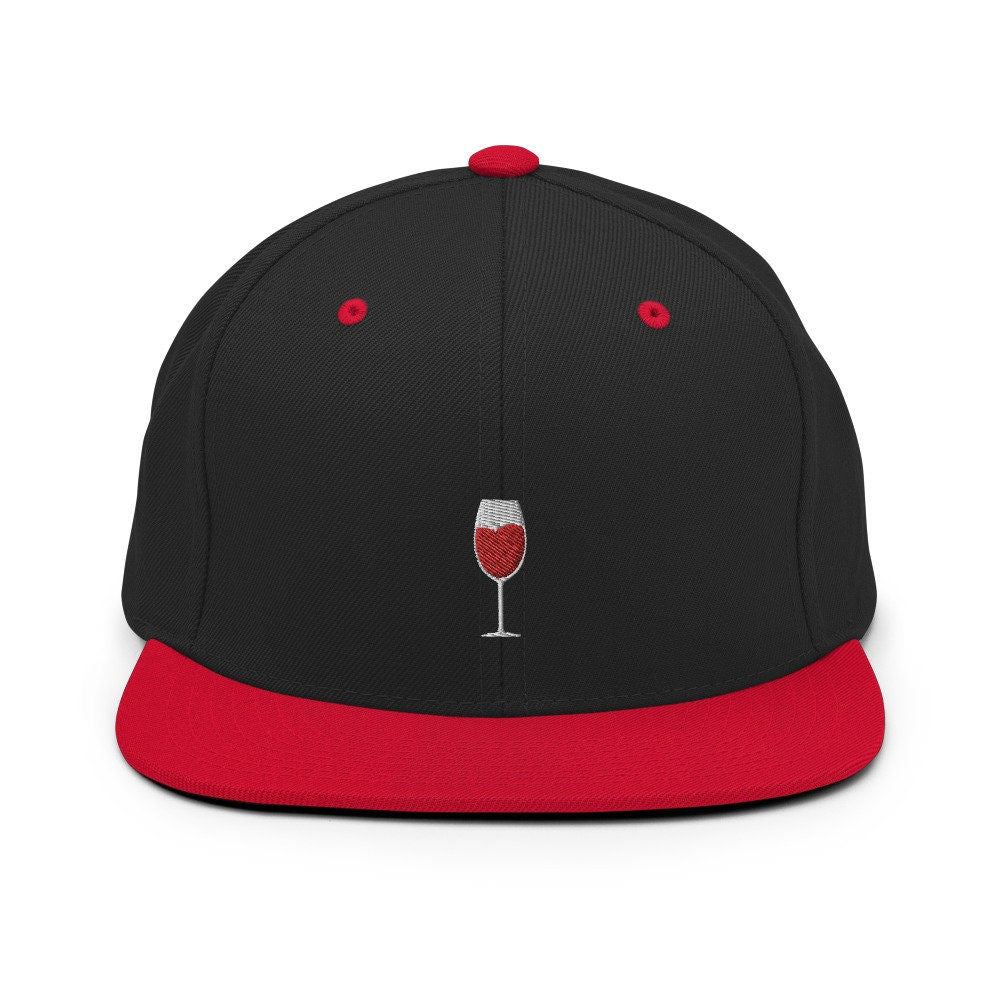 Wine Glass Embroidered Snapback Hat, Cap Gift, Embroidered Snapback Hat, Flat Bill Snapback