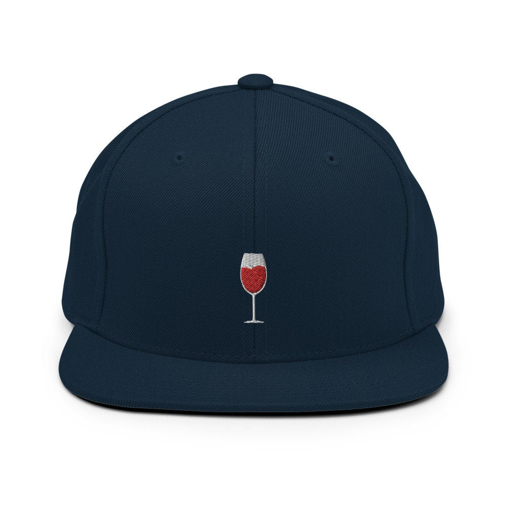 Wine Glass Embroidered Snapback Hat, Cap Gift, Embroidered Snapback Hat, Flat Bill Snapback