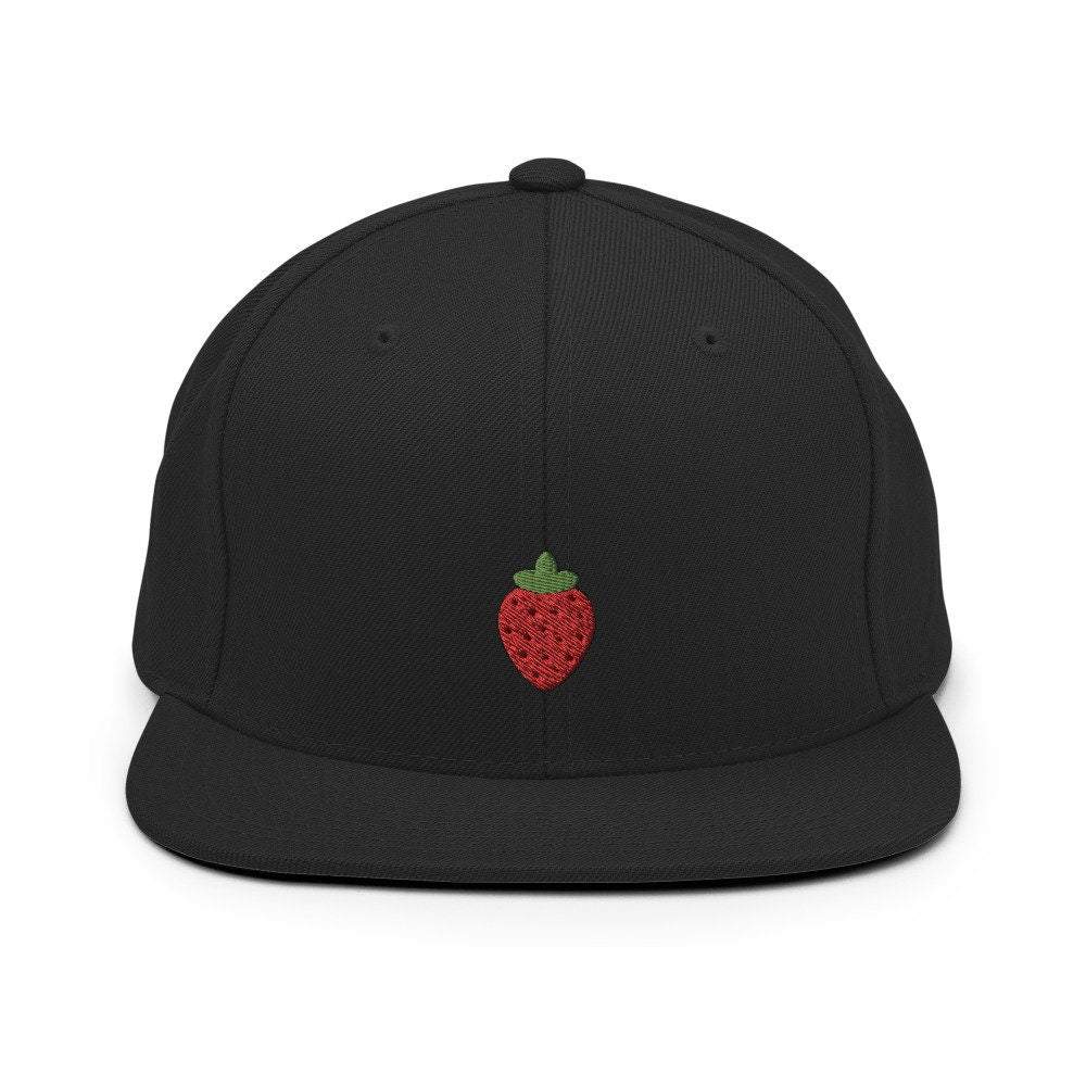 Strawberry Fruit Embroidered Snapback Hat, Cap Gift, Embroidered Snapback Hat, Flat Bill Snapback