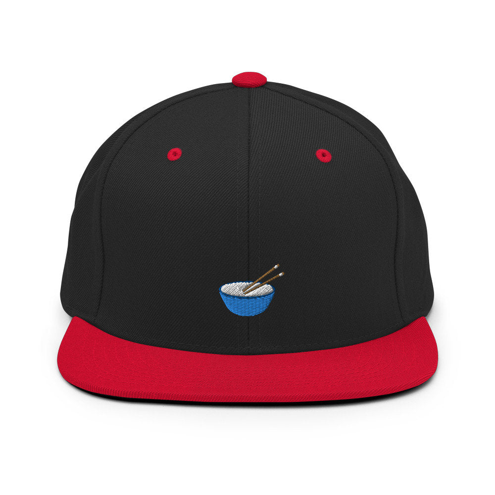 Bowl of Rice with Chopsticks Embroidered Snapback Hat, Cap Gift, Embroidered Snapback Hat, Flat Bill Snapback