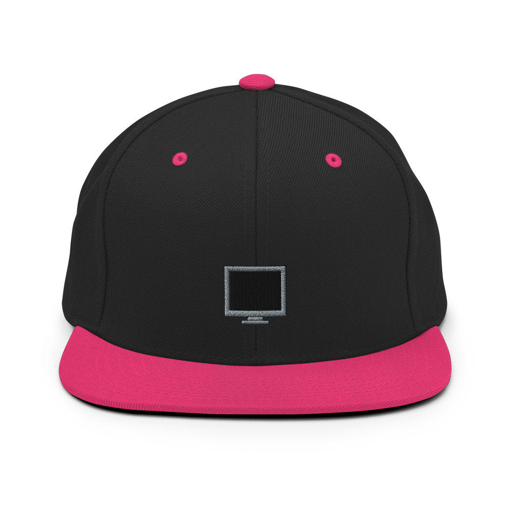 PC Monitor Embroidered Snapback Hat, Cap Gift, Embroidered Snapback Hat, Flat Bill Snapback