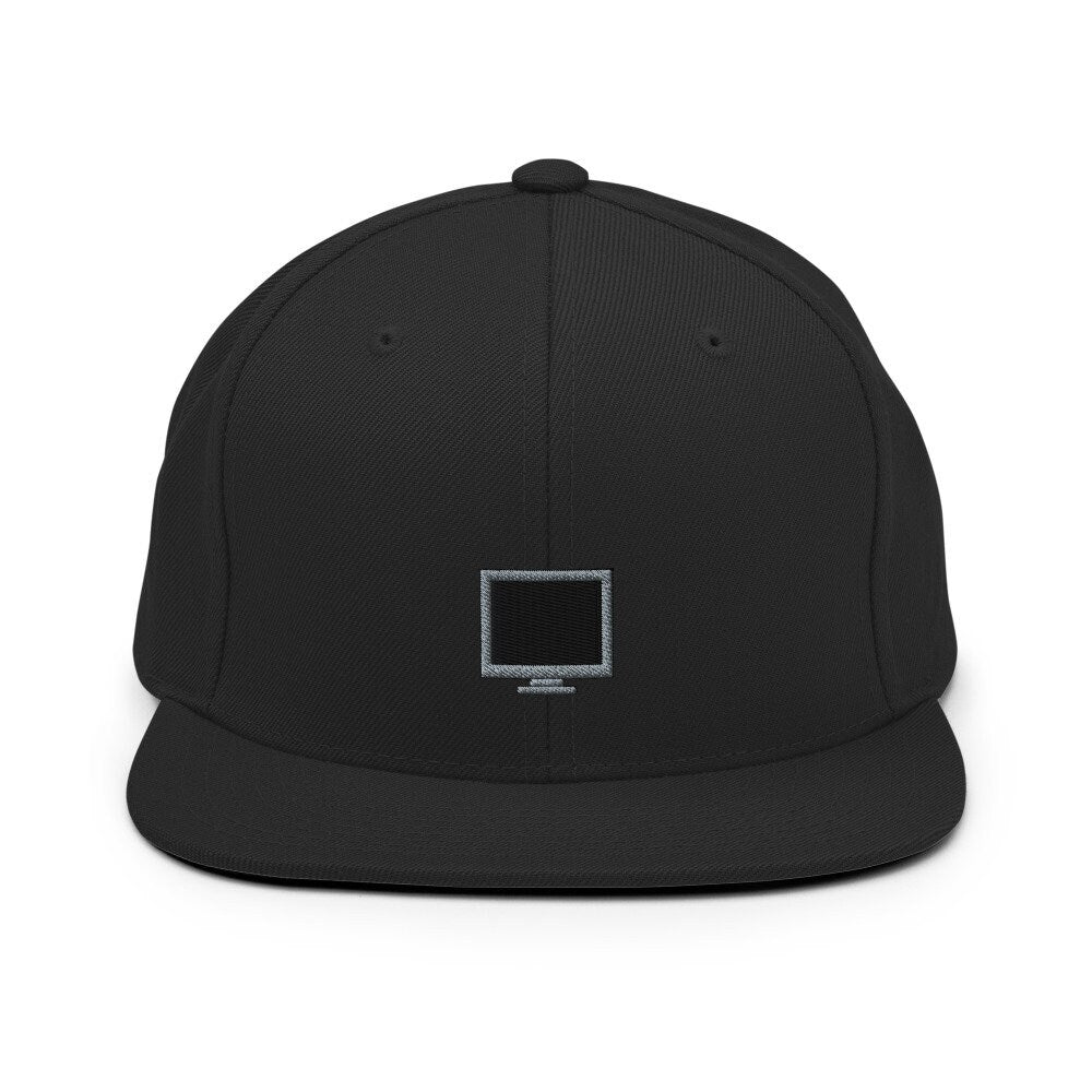 PC Monitor Embroidered Snapback Hat, Cap Gift, Embroidered Snapback Hat, Flat Bill Snapback