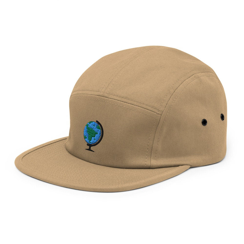 Globe Earth Embroidered Five Panel Cap, Hat Gift